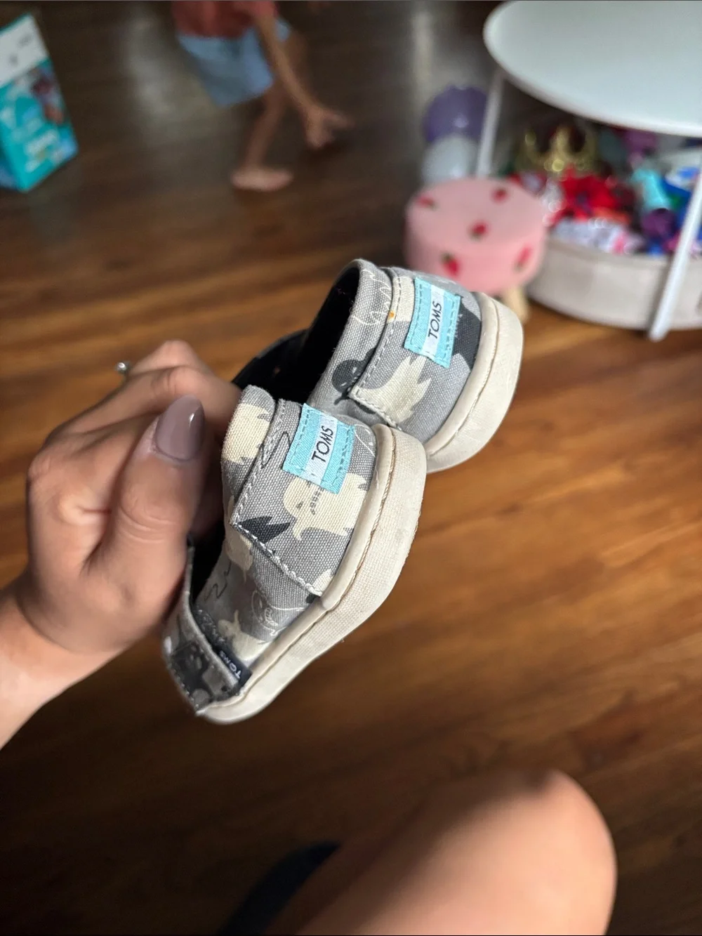 Toms Gray Canvas Kids Slip-On Shoes with Ghost Print